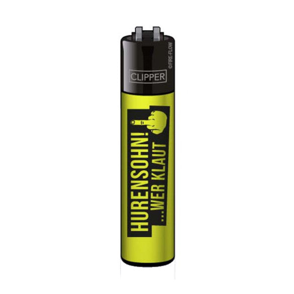 Clipper Feuerzeug gelb Motiv Hurensohn wer klaut