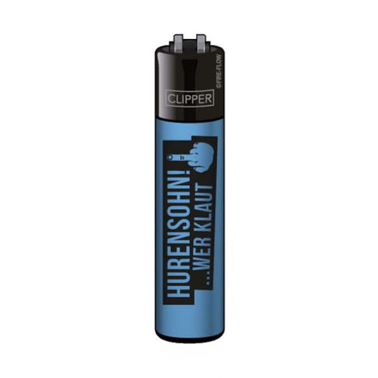 Clipper Feuerzeug blau Motiv Hurensohn wer klaut