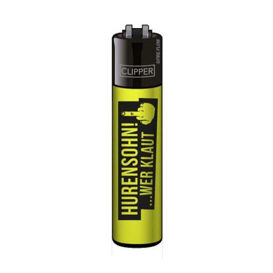 Clipper Feuerzeug gelb Motiv Hurensohn wer klaut