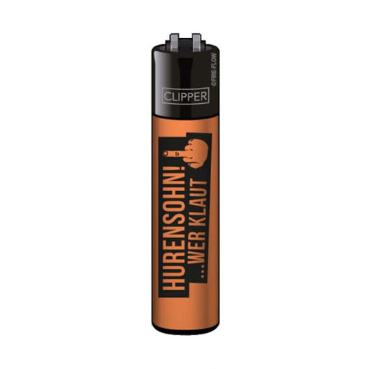 Clipper Feuerzeug orange Motiv Hurensohn wer klaut